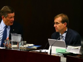 Toronto Mayor John Tory speaks with city manager Peter Wallace during executive committee meeting discussing the budget in Toronto Tuesday December 1, 2015. (Dave Abel/Toronto Sun)