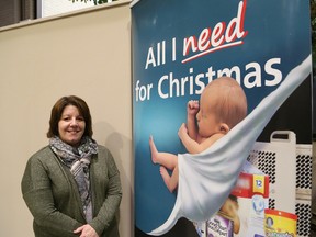 Dedee Flietstra, executive director of the Sudbury Infant Food Bank, participated in the launch of the All I need for Christmas campaign in Sudbury, Ont. on Tuesday December 1, 2015. John Lappa/Sudbury Star/Postmedia Network