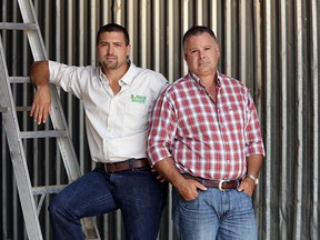 Curtis and Rick Van Laecke (from left to right) as they appear in the Faces of Farming 2016 calendar. (Terry Scott White/Submitted)