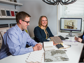 Cassandra Nordell and Patrick MacLean at William Standen Co. present a design and selections to a client -- eliminating budget surprises after the project begins. (William Standen Co.)