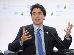 Canadian Prime Minister Justin Trudeau speaks during a session on carbon pricing at the United Nations climate change summit, Monday November 30, 2015 in Le Bourget, France. THE CANADIAN PRESS/Adrian Wyld