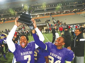 The St. Roch Ravens celebrate their Central Bowl win over Adam Scott Lions. (Dave Abel/Toronto Sun)