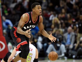 Raptors guard Kyle Lowry reacts to a play against the Hawks during second half NBA action at Philips Arena in Atlanta on Wednesday, Dec. 2, 2015. (Dale Zanine/USA TODAY Sports)