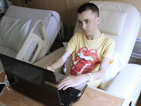 Triple transplant recipient Reid Wylie, 19, works on his laptop in his room at Toronto General Hospital prior to his discharge following surgery.A Toronto teen with cystic fibrosis has been given a second chance at life with a first-of-its-kind triple-organ transplant. THE CANADIAN PRESS/HO-University Health Network