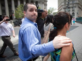 Former New York City police officer Gilberto Valle and his mother Elizabeth Valle leave the U.S. District Court for the Southern District of New York in Lower Manhattan in this July 1, 2014 file photo. (REUTERS/Carlo Allegri)