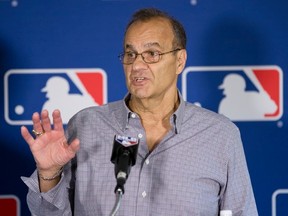 Major League Baseball executive Joe Torre gestures as he speaks during a news conference at the general managers’ meetings, Wednesday, Nov. 11, 2015, in Boca Raton, Fla. (AP Photo/Wilfredo Lee)