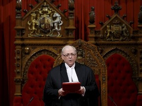 New Speaker of the Senate George Furey speaks in the Senate chamber on Parliament Hill in Ottawa, Canada December 3, 2015. REUTERS/Chris Wattie