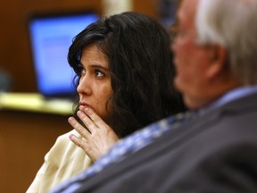 Sophia Richter looks on during closing arguments during her and her husband Fernando Richter's trial at Pima County Superior Court Wednesday, Dec. 2, 2015, in Tucson, Ariz. The Richters face charges of child abuse and kidnapping, and Fernando Richter faces two additional charges of aggravated assault with a deadly weapon. (Mike Christy/Arizona Daily Star via AP)