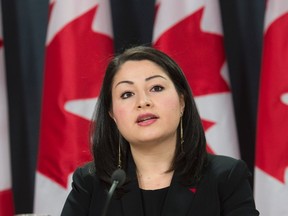 Minister of Democratic Institutions Maryam Monsef speaks during a news conference in Ottawa, Thursday December 3, 2015. THE CANADIAN PRESS/Adrian Wyld