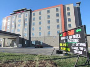 Construction is nearly finished on a new 95-bed Hampton Inn by Hilton shown here on Monday November 30, 2015 in Point Edward, Ont. The hotel is expected to employ 30 staff, and is expected to open early in the New Year. (Paul Morden/Sarnia Observer/Postmedia Network)