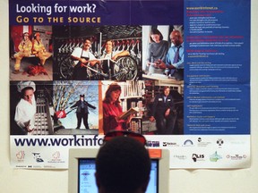 A jobseeker looks for work on the computer at the Employment Resource Centre in Ottawa in this file photo. (Postmedia Network files)