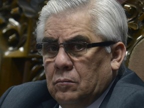 Executive Secretary of the Football Federation of Guatemala, Hector Trujillo, during a hearing at the Constitutional Court in Guatemala City. Several senior FIFA officials --including Trujillo-- were among 16 more people indicted by US authorities on December 3, 2015, as the corruption scandal rocking football's governing body widened (AFP PHOTO/Cortesia El Periodico)