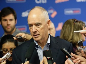 New York Mets general manager Sandy Alderson speaks to reporters during a news conference in New York, Wednesday, Nov. 4, 2015. (AP Photo/Seth Wenig)