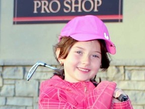 Georgia Ennett, six, of Enniskillen is shown at Huron Oaks Golf Club on Thursday Nov. 26, 2015 in Bright's Grove, Ont. Huron Oaks is offering a free instructional indoor program starting in January to Lambton County youth female golfers ages six to 18, with the only cost of entering a hand-written letter explaining why they would like to join. (Terry Bridge, The Observer)
