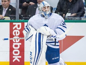 The Maple Leafs recalled goalie Antoine Bibeau from the AHL on Friday after James Reimer is day to day with an undisclosed injury. (Jerome Miron/USA TODAY Sports)
