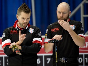 Mike McEwen and B.J.Neufeld at the Home Hardware Canada Cup of Curling.  (Winnipeg) skip (Michael Burns)