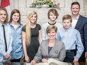 Karen Vecchio, new Tory MP for Elgin-Middlesex-London, is joined by family after she was sworn in this week in Ottawa. From left: children Garrett Williamson, Marissa Vecchio, Hannah Williamson, Dakota Williamson, Christian Vecchio, and husband Mike Vecchio.