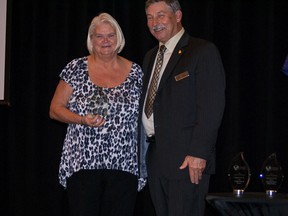 Supplied photo 
Our Rita Gordon, with Bruce Dressel, president of the Ontario Private Campgrounds Association. Manitoulin Island's Gordon’s Eco Resort in Tehkummah, received the 2015 Small Ontario Campground of the Year Award for Excellence.