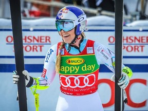 Lindsey Vonn of the United States after her run during the women's Super G race in the FIS alpine skiing World Cup at Lake Louise Ski Resort. (Sergei Belski-USA TODAY Sports)