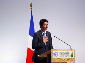 Canada's Prime Minister Justin Trudeau delivers a speech for the opening day of the World Climate Change Conference 2015 (COP21) at Le Bourget, near Paris, France, November 30, 2015.        REUTERS/Stephane Mahe