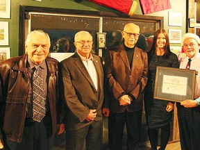 Brittania Masonic Lodge-Recognized for its restoration efforts in downtown Seaforth. Accepting on Behalf of the Lodge, Barry Hutton, Alf Ross, Ken Campbell, Neil McGavin and Robert McDowell.(Shaun Gregory/Huron Expositor)