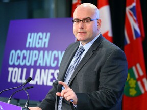 Transportation Minister Steven Del Duca announces Ontario's plans for HOT lanes at the COMPASS Centre in Toronto on Monday December 7, 2015. (Dave Abel/Toronto Sun)