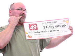 Wesley Davidson, a truck driver from Sarnia, won $2 million in the Dec. 2 ONTARIO 49 lottery draw. (Handout)