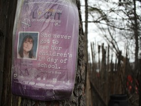 A poster of Terrie Ann Dauphinais, daughter of Sue Martin who was murdered in 2002, hangs inside the site at Victoria Island. (Julienne Bay/Ottawa Sun)