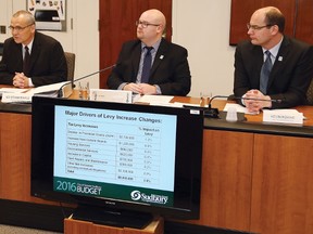 John Lappa/The Sudbury Star
City officials talk about Sudbury's 2016 budget during a media briefing Tuesday.