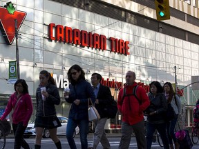People walk by a Canadian Tire store in downtown Toronto, May 14, 2015. REUTERS/Mark Blinch