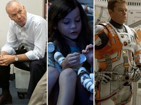 From left: Michael Keaton in Spotlight; Jacob Tremblay in Room; Matt Damon in The Martian. (Handout photos)