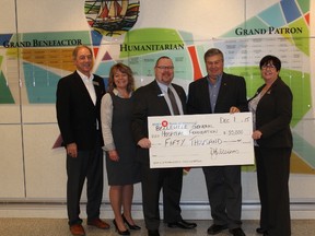 Submitted photo
The Belleville General Hospital Foundation recently received a $50,000 donation from BMO Financial Group. Pictured from left to right are Drew Brown, executive director of the Belleville General Hospital Foundation; Danielle Williams, regional vice president of the Quinte-Ottawa Market, Rik Smythe, branch manager for Quinte Crossroads branch; Mike Bandler, chairman of the BGH Foundation Special Gifts Committee and Linda Baumhour, branch manager of the Belleville main branch.