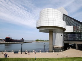 This May 21, 2013 file photo shows the exterior of the Rock and Roll Hall of Fame in Cleveland. (AP Photo/Mark Duncan, File)