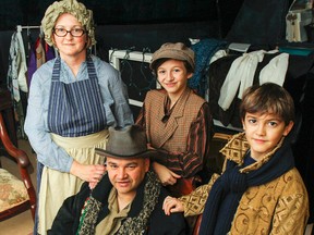 The Falcao family, Tom, seated, Shannon, left, Evelena and Wyatt, pose for a photo in their A Christmas Carol costumes. The family found a fun way of spending time together this holiday season — as cast members in Bottle Tree Productions’ A Christmas Carol, which opens Dec. 17.
(Julia McKay/The Whig-Standard)