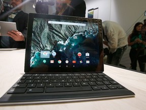 In this Tuesday, Sept. 29, 2015, file photo, the new Google Pixel C tablet is on display during a Google event, in San Francisco.  (AP Photo/Tony Avelar, File)