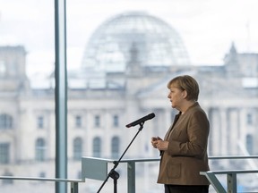 German Chancellor Angela Merkel makes a statement at the Chancellery in Berlin, Germany November 18, 2015. Time magazine named Merkel its 2015 "Person of the Year", noting her resilience and leadership when faced with the Syrian refugee crisis and turmoil in the European Union over its currency this year.  REUTERS/Soeren Stache