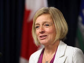 Premier Rachel Notley speaks to the media on the wrap up of the year events at the Alberta Legislature in Edmonton, Alberta on December 10, 2015. Perry Mah