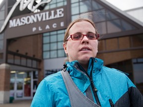 Visually impaired Emily Trepanier, with her service dog Olivia at Masonville Place, has lobbied for simple changes in the mall. Derek Ruttan / the London Free Press