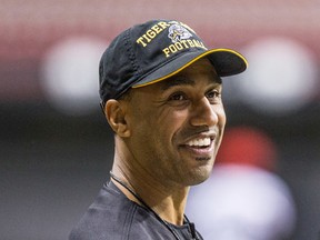 Tiger-Cats defensive coordinator Orlondo Steinauer is getting a chance to interview for the Eskimos head coach job. (Carmine Marinelli/Postmedia Network/Files)
