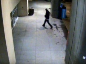 Surveillance footage released by London police shows a man walking into Victoria Hospital shortly before a stabbing victim was found outside on Nov. 28.