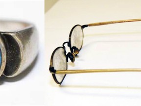 This ring and glasses were worn by a man found dead along a remote ski trail near Deep River in September, 2001. OPP are again appealing for public help to ID the traveller. (Submitted images Ottawa Sun / Postmedia Network)