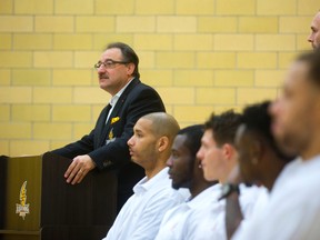 London Lightning owner Vito Frijia introduces the 2015-16 roster at their practice facility on Friday. Mike Hensen/The London Free Press