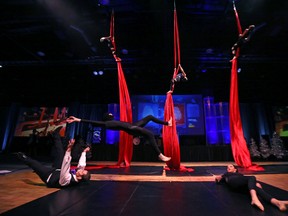 A spy-themed performance complete with aerial artists kicked off the program at the 9th Annual Ice Crystal Gala in support of the Children's Hospital Foundation of Manitoba at the RBC Convention Centre in Winnipeg on Nov. 15, 2015. (Kevin King/Winnipeg Sun/Postmedia Network)