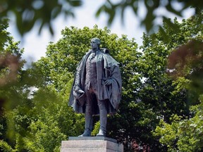 A statue of Edward Cornwallis stands in a Halifax park on Thursday, June 23, 2011. Nova Scotia's premier says he will discuss options for a statue of Halifax city founder Edward Cornwallis that the Mi'kmaq community has long argued is racist. THE CANADIAN PRESS/Andrew Vaughan