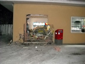 Mounties are searching for thieves who drove through a gas station near Onoway, AB, and stole an ATM machine. PHOTO SUPPLIED