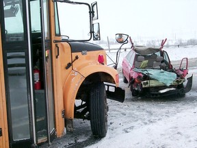 John Lappa/Sudbury Star file photo
Regional Road 35 west of Sudbury was closed for several hours on Nov. 22, 2000, after a head-on collision between a 1990 Mazda and a school bus.
