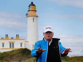 U.S. Presidential candidate Donald Trump views his Scottish golf course at Turnberry on Aug. 1, 2015. A report suggests the Turnberry course will not host the 2020 British Open. (Action Images via Reuters/Russell Cheyne)
