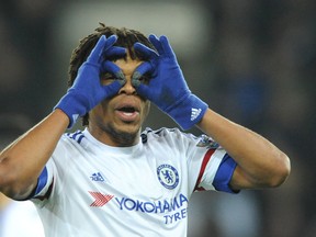 Chelsea’s Loic Remy gestures towards the assistant referee during the English Premier League match at the King Power Stadium in Leicester, Monday, Dec. 14, 2015. (AP Photo/Rui Vieira)
