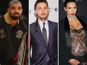 From left: Drake, Shia LaBeouf and Kim Kardashian. (WENN.COM)