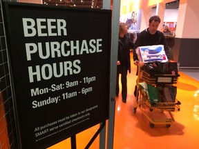Signs advertising beer for sale at the Loblaws on Lake Shore Blvd. at Leslie St. on Monday, December 14, 2015. (Stan Behal/Toronto Sun)